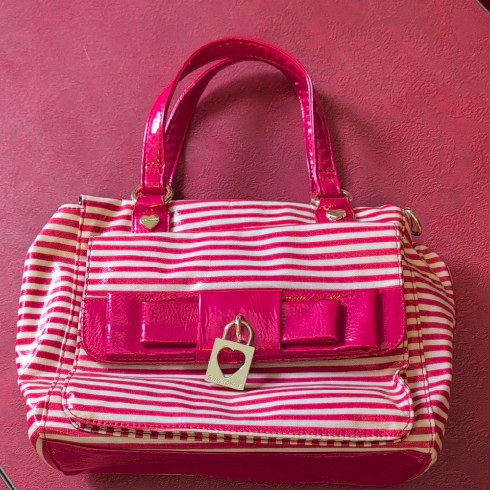 Betsey Johnson Pink and White Striped Satchel